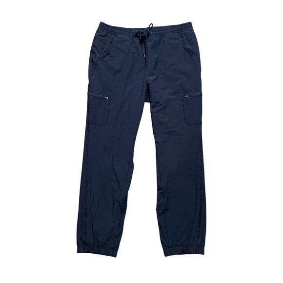 Eddie Bauer Sweatpants Women 14 Navy Fleece Lined Elastic Waist Drawstring Cargo - Picture 1 of 12